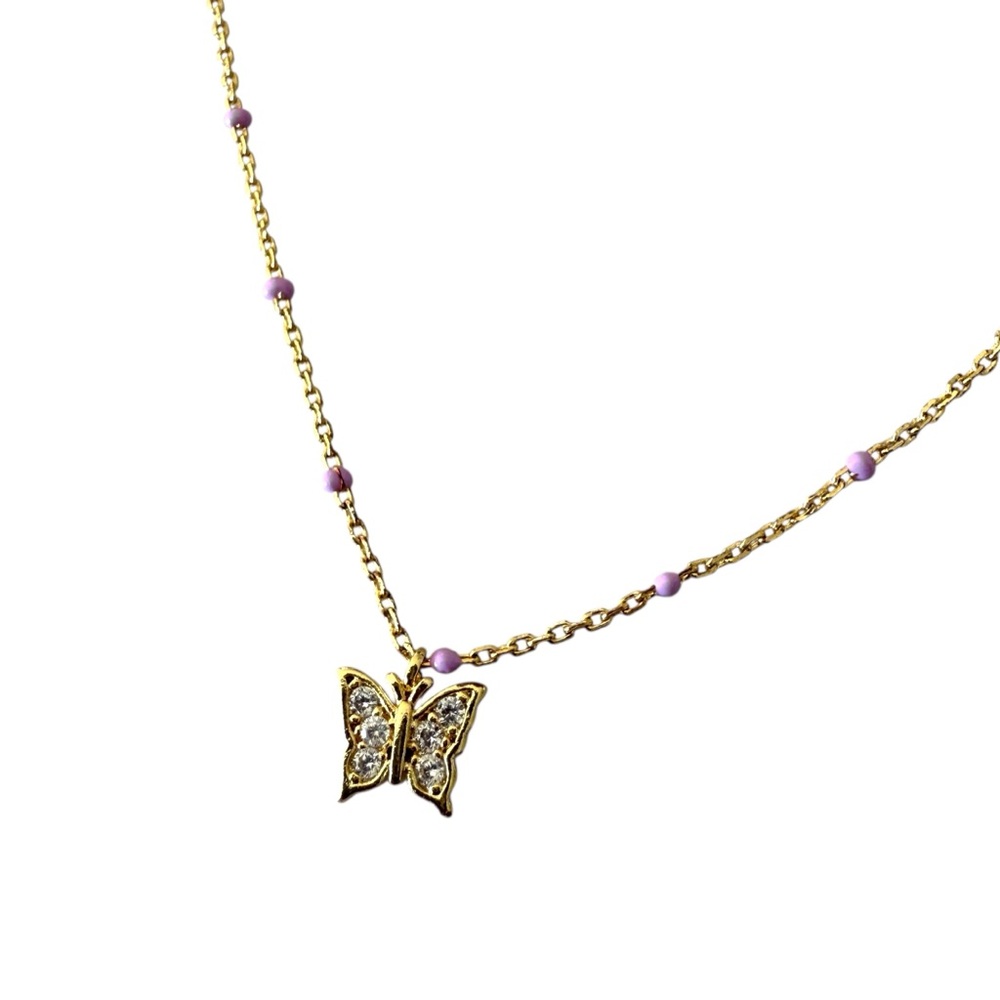 TAI Delicate Butterfly Layering Necklace Purple Beads & Gold Chain Costume